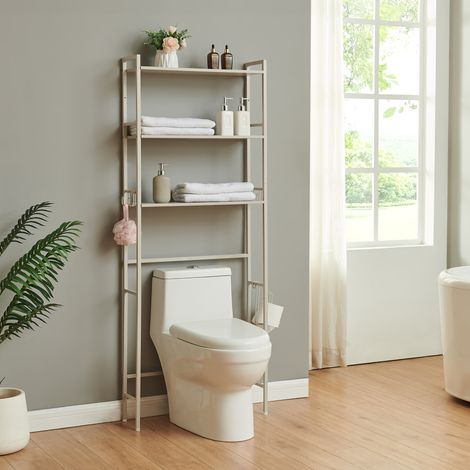Mueble de baño sobre el inodoro Ljukhobro metal 164x64x20cm - Gris [en.casa] (1/5)