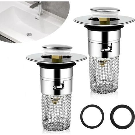 2-teiliges Spülbeckenablaufset – Herausnehmbarer Filter 33–40 mm – Edelstahl – Pop-up-Design für Bad und Küche (1/5)