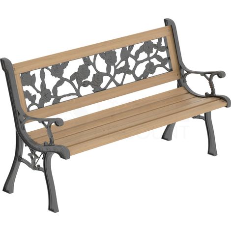 3-Sitzer Gartenbank mit Holzlatten und Gusseisenbeinen, Outdoor-Sitzmöbel, Braun