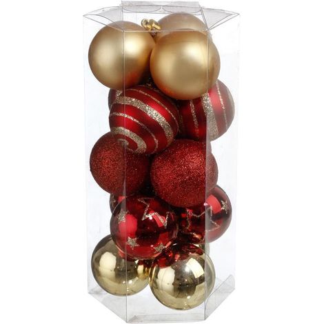 Lot de 15 Boules de Noël "Soir" 5cm Rouge & Or (1/2)