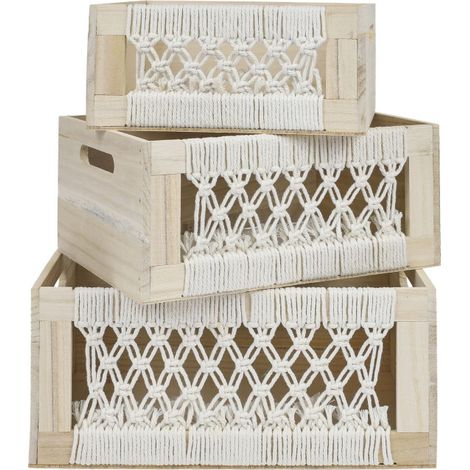 Lot de 3 Caisses Gigognes "Boho" 35cm Beige (1/5)