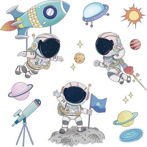 sticker Astronaute De L'espace Stickers Muraux Espace Planete Autocollant Mural Fuse Astronaute Toiles Dcoration Murale Chambre Enfants Bb Ppinire (1/5)