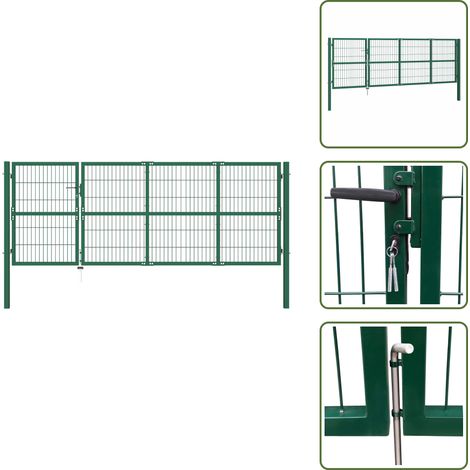 Puerta de jardín verde - vidaXL Puerta de jardín con postes 350 x 120 cm acero verde - Puerta de valla con postes