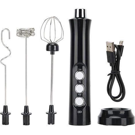 Mousseur à Lait Électrique 3 Vitesses Réglable, Batteur à Œufs USB Rechargeable avec 3 Fouet Tête, Agitation Mini Acier Inoxydable pour Café/Matcha/Latte/Cappuccino/Colacao/Crème/Cocktails/Jus (1/5)