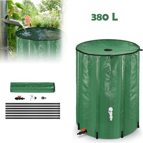 Serbatoio/collettore pieghevole per la raccolta dell'acqua piovana con rubinetto, filtro, valvola di scarico, ecc. - 380 L