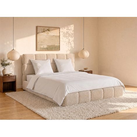 Parure de lit percale de coton 80 fils/cm² - Housse de couette 240 x 260 cm + 2 taies d'oreiller 63 x 63 cm - Blanc passepoil bleu- AGAMI de PALACIO (1/2)