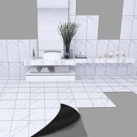 Salle de bain cuisine PVC auto-adhésif carrelage autocollant salle de bain étanche papier peint salon marbre fond papier peint carrelage salle de bain papier peint étanche (Jazz White (10 pcs) (1/5)