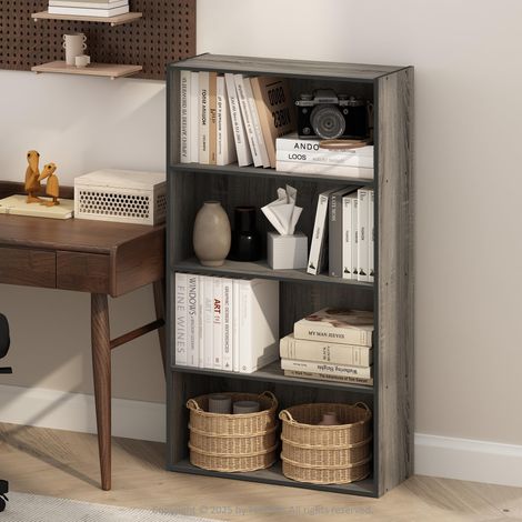 Étagère, Bibliothèque À 4 Niveaux avec Étagère Ouverte, 24 x 60 x 106 cm, Idéale pour Le Salon, La Chambre Ou Le Bureau, Chêne Français. (1/5)