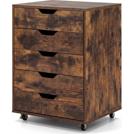 COSTWAY 5 Drawer Chest Rolling Dresser Storage Cabinet w/Lockable Wheels (1/5)