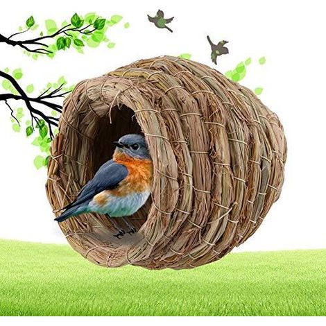 Nid pour oiseaux en paille naturelle tressée, abri confortable pour petits oiseaux et perruches, 12,5 cm (1/5)