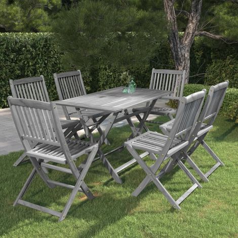 7-tlg. Garten-Essgruppe Massivholz Akazie Grau