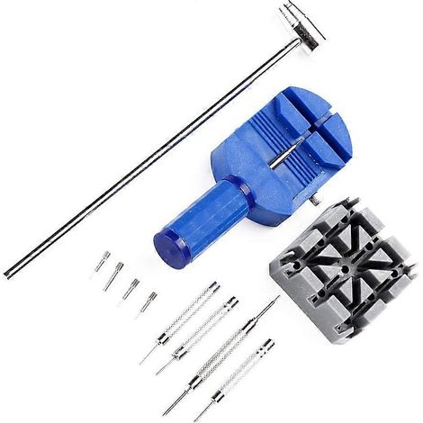 Kit de réparation de montres 11 pièces comprenant un marteau pour retirer le bracelet, un poinçon à 3 goupilles et un outil de réparation de barrettes à ressort. (1/4)
