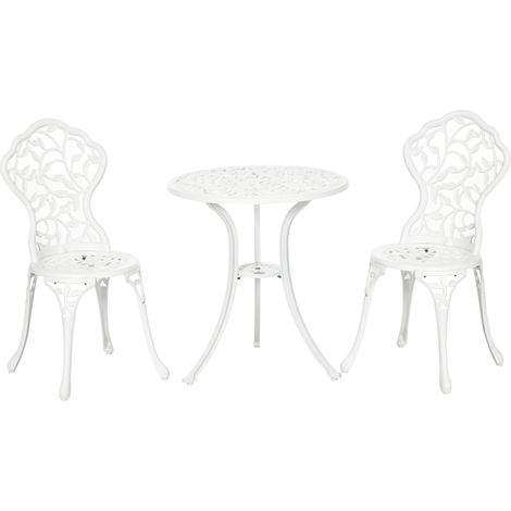 Set Tavolino e 2 Sedie da Giardino in Alluminio Bianco (1/5)