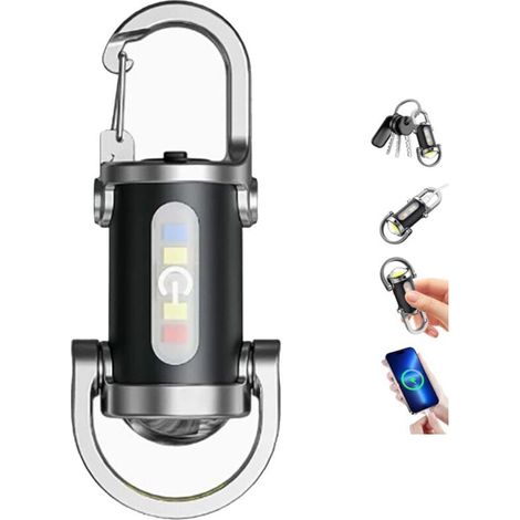Lampe Torche LED Ultra Puissante Rechargeable USB C, Auto Défense La vie Étanche 7 Modes Lampe de Poche Porte Clés Camping Extérieur, Urgence, Pêche (1/4)