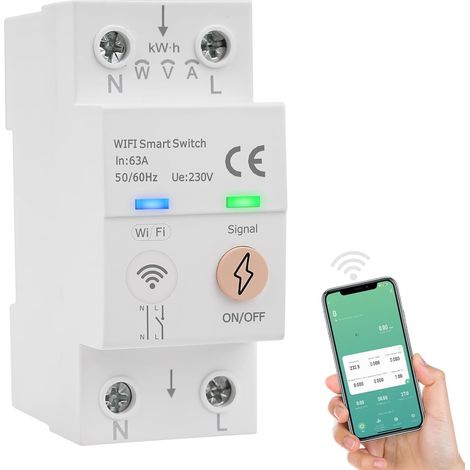Disjoncteur wifi 63A commande vocale compteur d'énergie AC80-300V disjoncteur intelligent Interrupteur connecté à distance Protection contre les surcharges de surintensité (1/5)