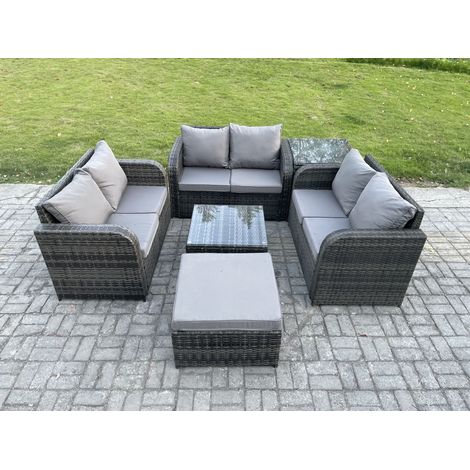 Fimous 7 places Ensemble de meubles de jardin en rotin avec Table basse carrée Love Sofa grand tabouret Tables d'appoint (1/5)