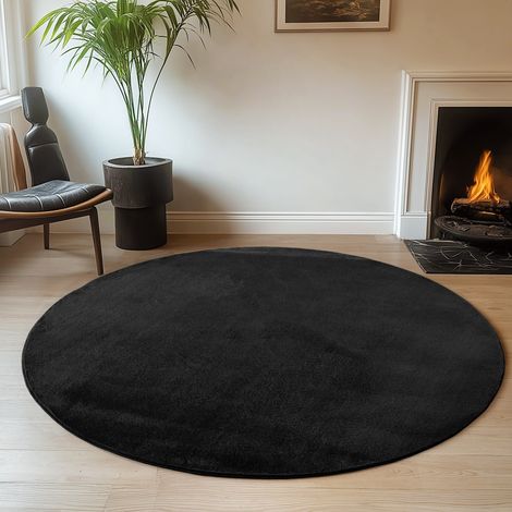 Tapis Plush Joy - 160 cm x 160 cm - Noir - Ultra Doux - Antidérapant - Élégance Moderne (1/5)