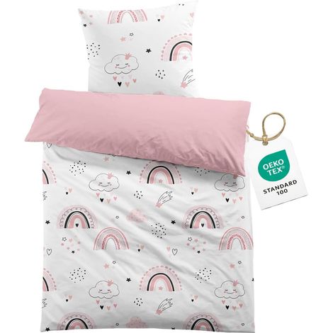 Housse de Couette Rose 140×200 cm Enfant Fille Arc-en-Ciel Parure De Lit avec Une Taie d'oreiller 65×65 cm 3D Imprimé Literie Microfibre (1/5)