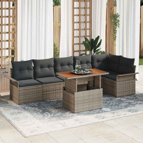 vidaXL Set Divano da Giardino 7 pcs Grigio Poly Rattan (1/5)