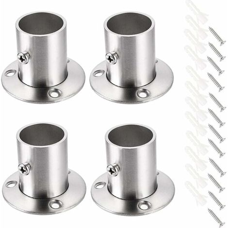 Lot de 4 supports de tringle à rideau Support de rail Support de tige de douille Ensemble de brides en acier inoxydable Supports d'extrémité de tringle de placard pour rideau de placard (Argent) (1/4)