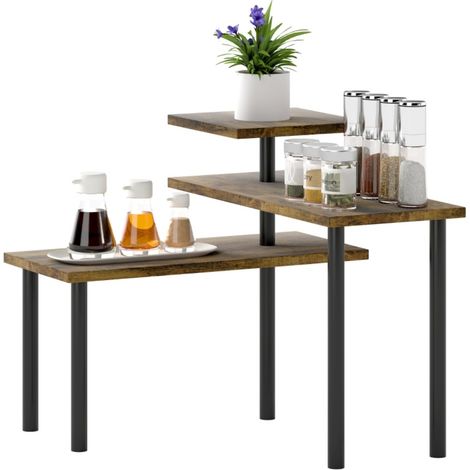 Desserte de cuisine, étagère à micro-ondes pivotante avec 3 niveaux, étagère debout industrielle en métal 40x18x36.5 cm (1/5)