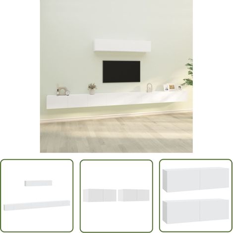 The Living Store 6-tlg. TV-Schrank-Set Weiß Holzwerkstoff - TV-Schrank - Holzwerkstoff Möbel - Wohnzimmer Dekoration - Wandmontage Regal - Fernsehtisch (1/5)
