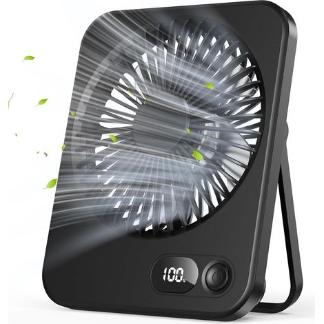 Fan of Desk Mini - 1000mah Rechargeable, Screen LED, 5 Speeds, Battery 3 For Desk, Bedroom, Home, Camping(Black) (1/5)