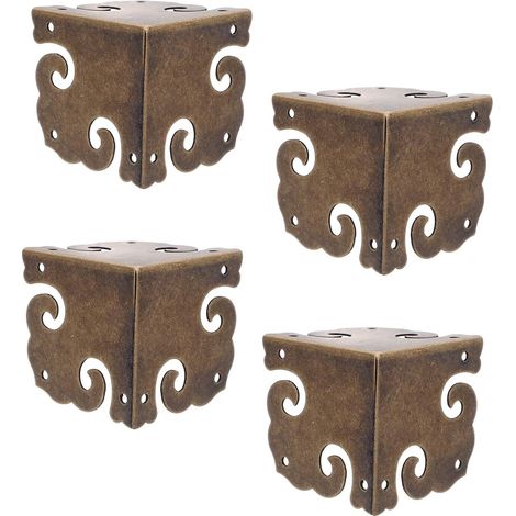 4 protège-coins décoratifs, laiton/bois, pour boîtes et caisses (1/5)