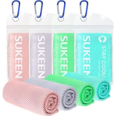 Sukeen Kühlhandtuch-Set, 4er-Pack (100 x 30 cm), schnelltrocknendes Kühlhandtuch, Fitnesshandtuch, Sporthandtuch, Golfhandtuch, Yoga-Kühlhandtuch für Nacken und Hals (1/5)