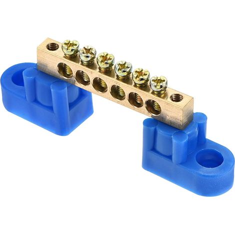 Bornier Bloc 6 Positions Terre Fil Connecteur, pour Boîte électrique, Boîte de commande - M4/Laiton, Bleu (1/5)