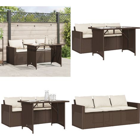 2-tlg. Garten-Essgruppe mit Kissen Braun Poly Rattan - Gartengestell - Gartenmöbelset - Outdoor-Lounge - Terrassenmöbel - Gartenstuhl - Home & Living (1/5)