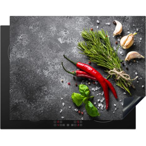 PROTECTION PLAQUE INDUCTION Poivre - Herbes - Épices - Béton Couvre Plaque De Cuisson 77x59 cm (1/5)