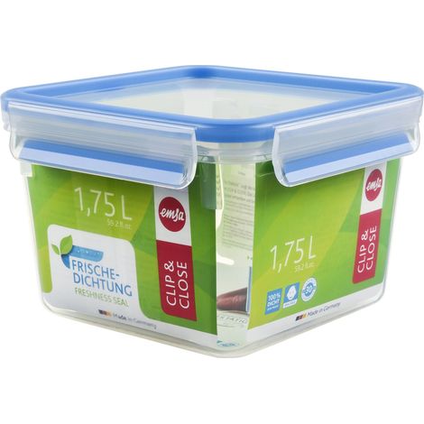 Emsa 508537 Food Square Contenitore con coperchio, 1,75 litri, trasparente / blu, Clip & Chiudi (1/5)