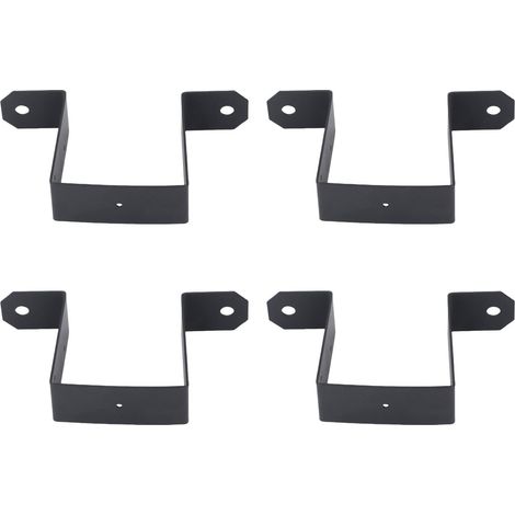 Équerre de fixation poteau 4x4 pouces, acier carbone noir, lot de 4 supports en U robustes avec visserie incluse pour clôture et terrasse (1/3)