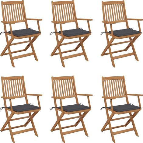 Lot de 6 Chaises de jardin pliables - Chaises d'extérieur pour terrasse/jardin avec coussins Bois d'acacia BV265704 - BonneVie (1/5)