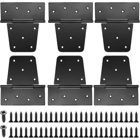 Charnières de Porte Pliables Robustes, 6 Pièces, Charnières T, Noir, pour Portes en Bois, Portail de Jardin, Charnières Extérieures, avec 54 Vis (1/5)
