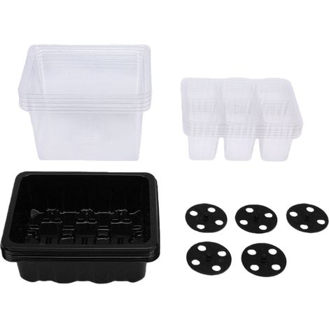 Plateau de germination pour semis, 6 alvéoles, respirant, visible, réutilisable, germination optimisée, noir, lot de 5 (1/5)