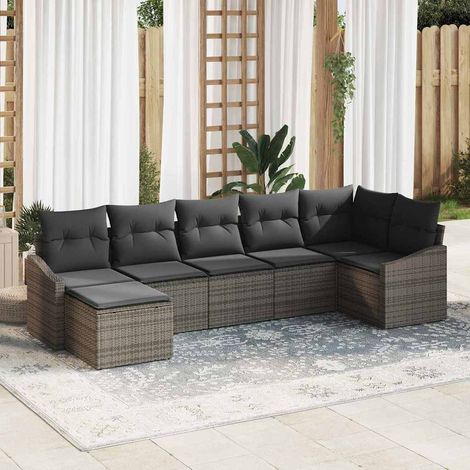 Sofa Set mit Kissen 7 pcs Grau Poly Rattan (1/5)