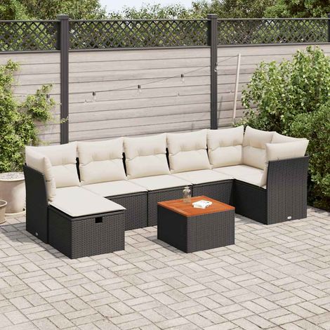 vidaXL Salon de jardin 8 pcs avec coussins noir résine tressée (1/5)