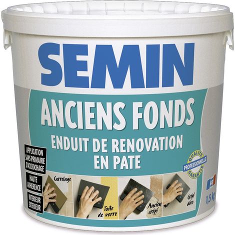 Semin – Enduit de rebouchage 1,5 kg – Pour supports irréguliers en intérieur/extérieur – Résistant à l'eau – Spécial toile de verre et carrelage