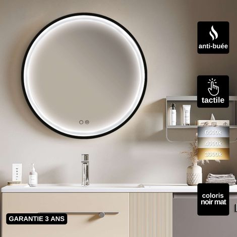 Miroir Salle de Bain LED Frontal Réglable - Ø70cm - Noir Mat - Commandes Tactiles & Anti-Buée - PARIS LEDIMEX (1/5)