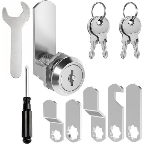 Serrure de boîte aux lettres 30 mm - Serrure de meuble avec 5 plaques de verrouillage, 4 clés entièrement en métal, tournevis et clé de montage, serrure à levier pour boîte aux lettres, tiroir (1/5)