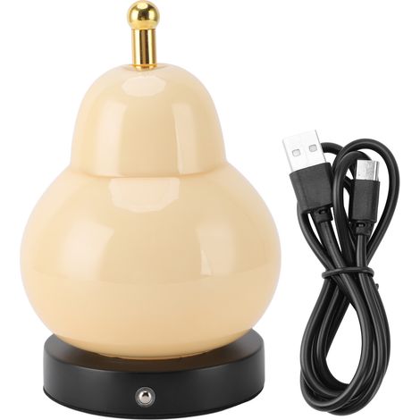 Ortviai Lampe de table en verre forme de poire, tactile, rechargeable, 3 modes lumière (chaude/neutre/blanche), jaune (1/5)