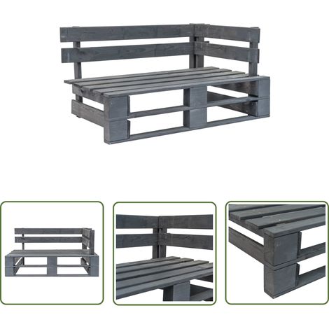 INLIFE Banc d'angle palette de jardin Bois Gris (1/5)
