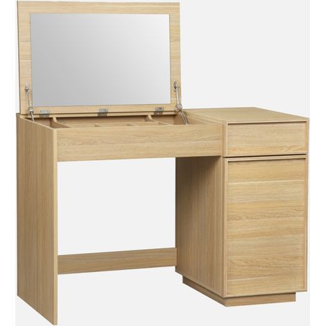 Toeletta trucco decorato in legno con specchio 7 scomparti, 1 cassetto, 1 anta, 110cm (1/5)