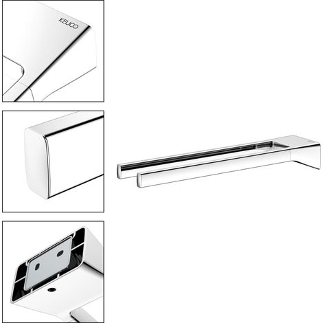 Porte-serviettes KEUCO Rose à coller ou à percer, made in Germany, en métal, chrome poli, largeur 34 cm, kit de collage inclus, pour salle de bains ou WC, fixation murale (1/5)