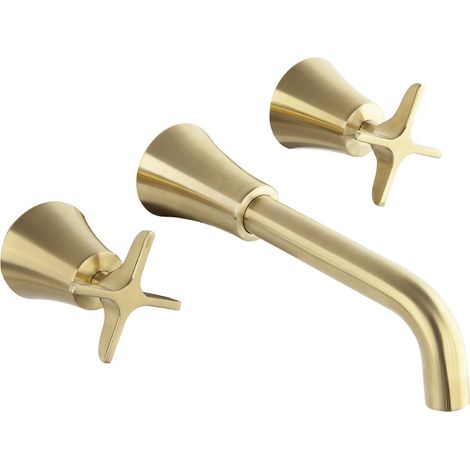 RAMONSOLER 912001OC ADAGIO Grifo Bimando Mural de Lavabo Empotrado Oro Cepillado - ref: 91A306130 (1/2)