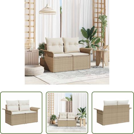 Canapé extérieur - Canapé de jardin avec coussin Beige 141 x 62 x 69 cm polyrotin (1/5)