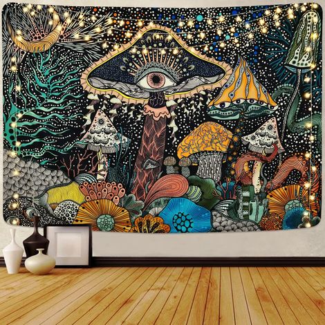 Wandteppich mit Pilzaugen, Meereskreaturen, Pfau, abstraktem Boho-Stil, Ozean-Motiv, für Schlafzimmer (51,2 × 59,1 Zoll) (1/5)