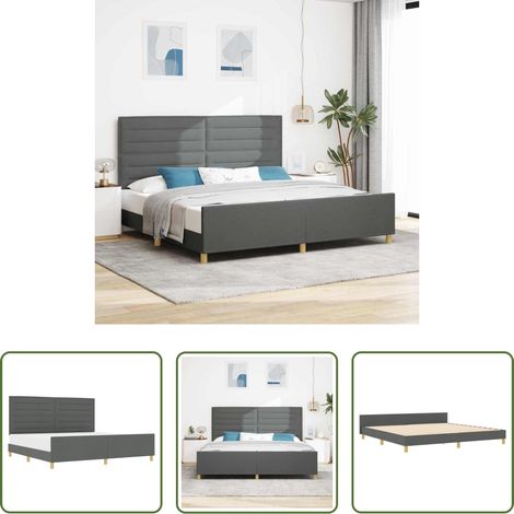 Stoffbett - Bettgestell mit Kopfteil Dunkelgrau 200 x 200 cm Stoff (1/5)